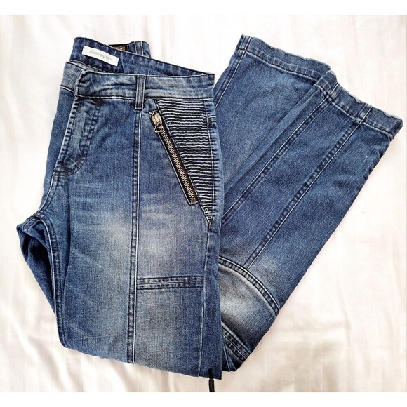 Pierre Balmain Women Blue Denim Moto Biker Jeans Zipper Detail Ankle Zip Size 34 - Picture 12 of 12